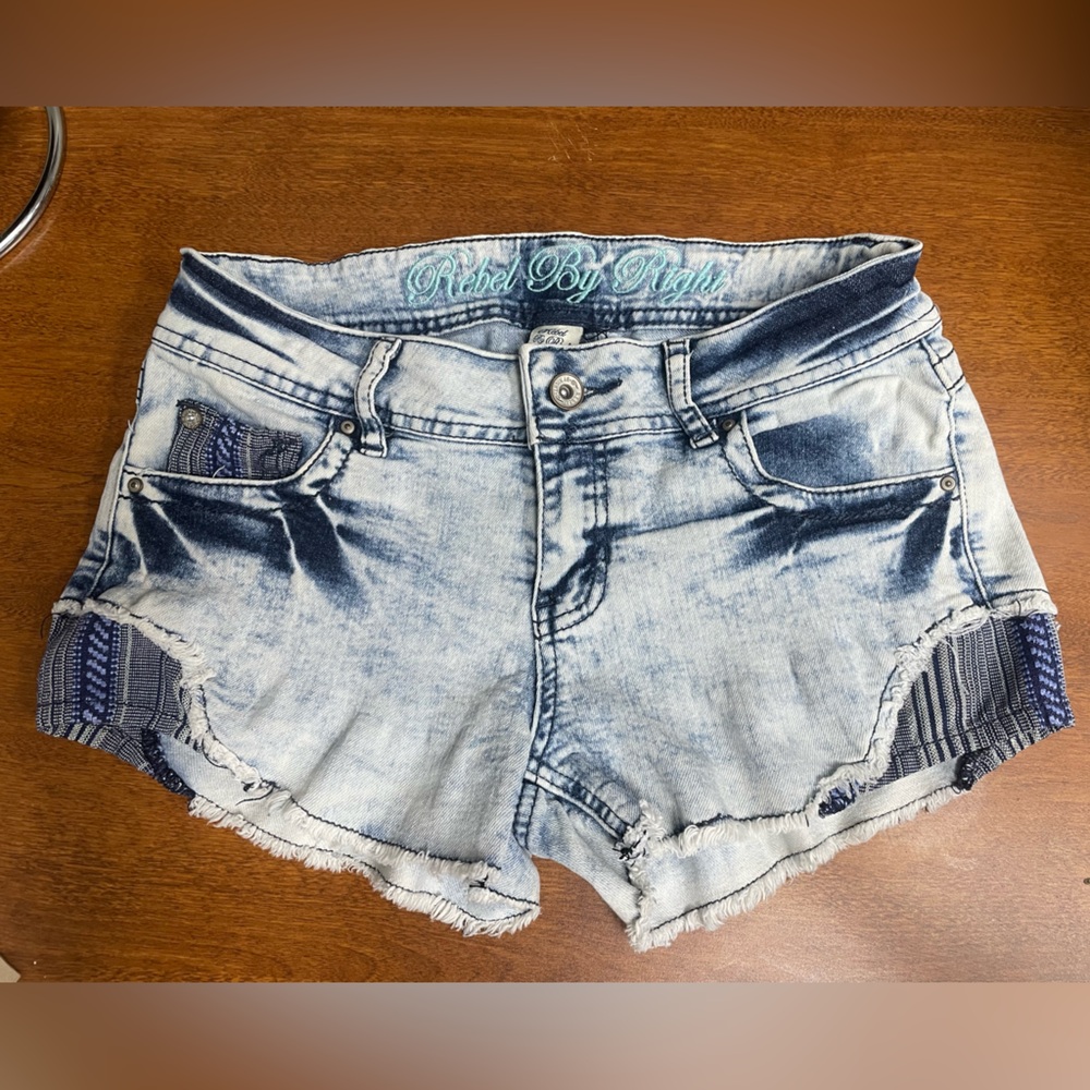 Rebel by Right Blue Jean Shorts with Distressed Moto Details Jr Shorts Size 5